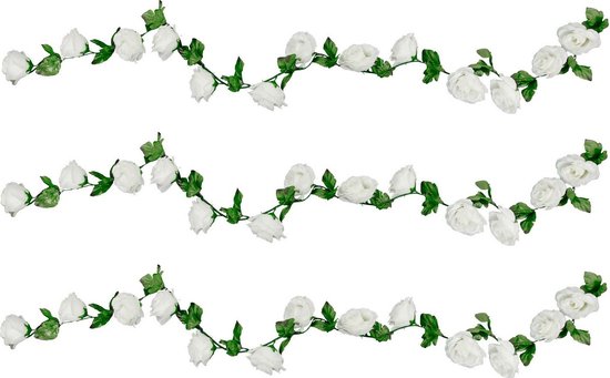 Chaks Rozen bloemenslinger - 3x - kunstplant/bloem - wit - 220 cm