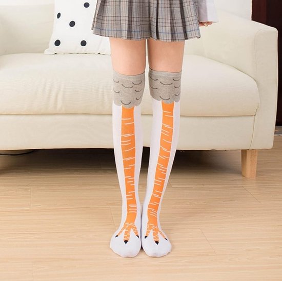 Kippensokken Wit - Chicken leg socks - grappig - sport sokken - kip sokken - hoge sokken - kniekousen - cadeau - kado - kip sokken