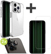iMoshion Hoesje Shockproof Premium & Screenprotector Gehard Glas & 2 Pack Camera Lens Protector Geschikt voor iPhone 15 Pro Max - Transparant