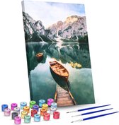 Rubye® Schilderen Op Nummer Volwassenen – Meer en Bergen – Inclusief Penselen – Canvas Schildersdoek – Kleuren op Nummer – 40x50cm