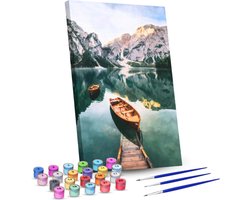 Rubye® Schilderen Op Nummer Volwassenen – Meer en Bergen – Inclusief Penselen – Canvas Schildersdoek – Kleuren op Nummer – 40x50cm
