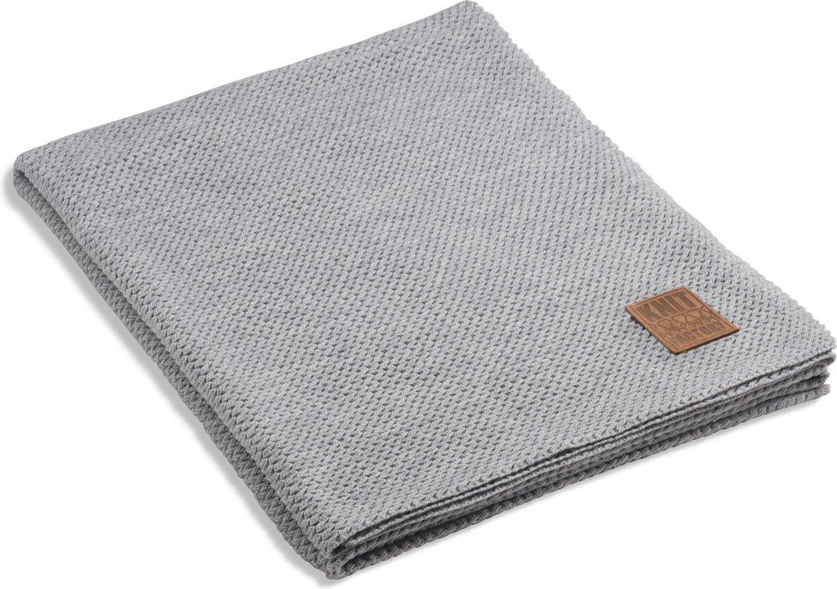 Knit Factory Maxx Gebreid Plaid - Woondeken - plaid - Wollen deken - Kleed - Licht Grijs - 160x130 cm