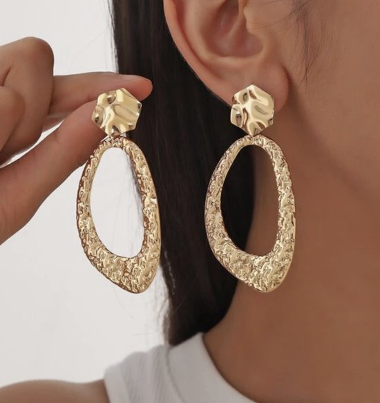 The Jewelry Club - Earcandy- 1 paar Ovale Hollow Out Concave-convexe Design Statement Oorbellen voor dames, elegante luxe stijl