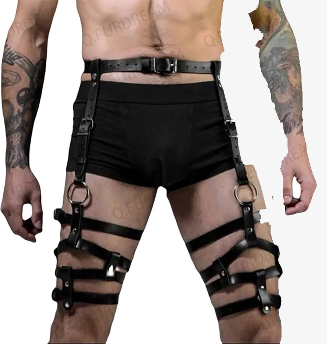Goedkoopste Unieke benen harnas mannen - Leder - Erotische bondage harness - Kousenbanden - Verstelbaar - Gespen - BDSM Porno vastbinden