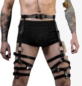 Unieke benen harnas mannen - Leder - Erotische bondage harness - Kousenbanden - Verstelbaar - Gespen - BDSM Porno vastbinden