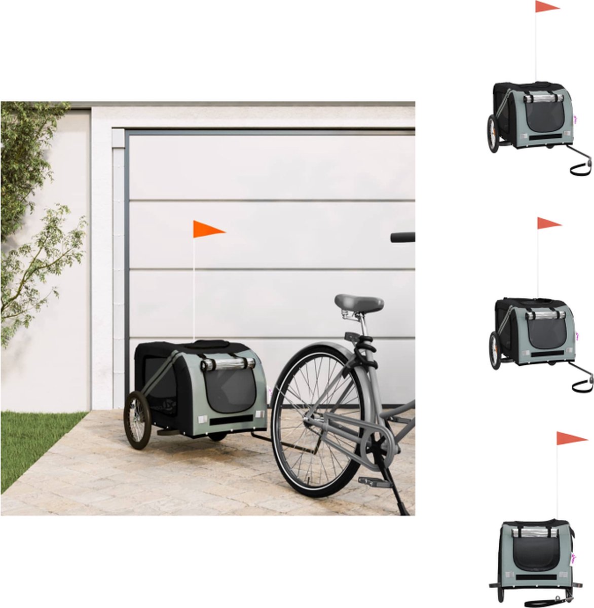 vidaXL Hondenfietskar - Oxford stof - 133.5 x 69 x 73.5 cm - Duurzaam frame - Comfortabel - Handig ontwerp - Veilig rijden - Brede toepassingen - Zwart/Grijs - Draagtas