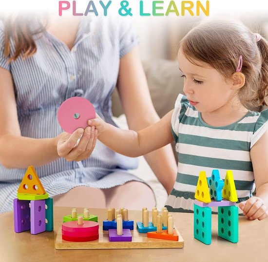 Jouet Montessori 2 En 1 Bois - Tri Couleurs - Enfant 1-3 Ans - Cadeau Éducatif