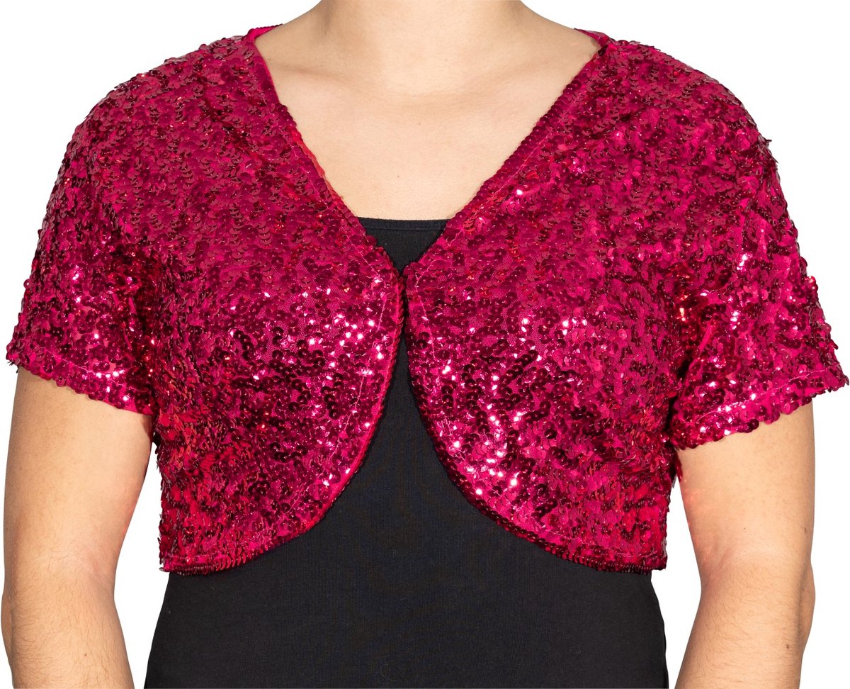 Feestelijke - bolero - vol met pailletten - fuchsia - donker roze - L/XL - 40/42 - Toppers 2025