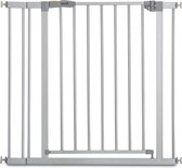 Barrière d'escalier / grille de protection de porte Stop N Safe 2 avec rallonge de 9 cm, pour largeurs 84-89 cm, sans perçage, ouvrable d'une seule main, orientable des deux côtés, métal, gris