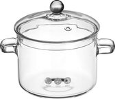 Glazen kookpan, 1,9 liter, hittebestendige glazen kookpan met deksel, sauspan voor soep, noedels en babyvoeding