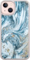 Casimoda® hoesje - Geschikt voor iPhone 13 - Marble Sea - 2-in-1 case - Schokbestendig - Marble design - Verhoogde randen - Blauw, Transparant