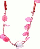 Behave Long collier en corde rose avec coquillages et perles de verre