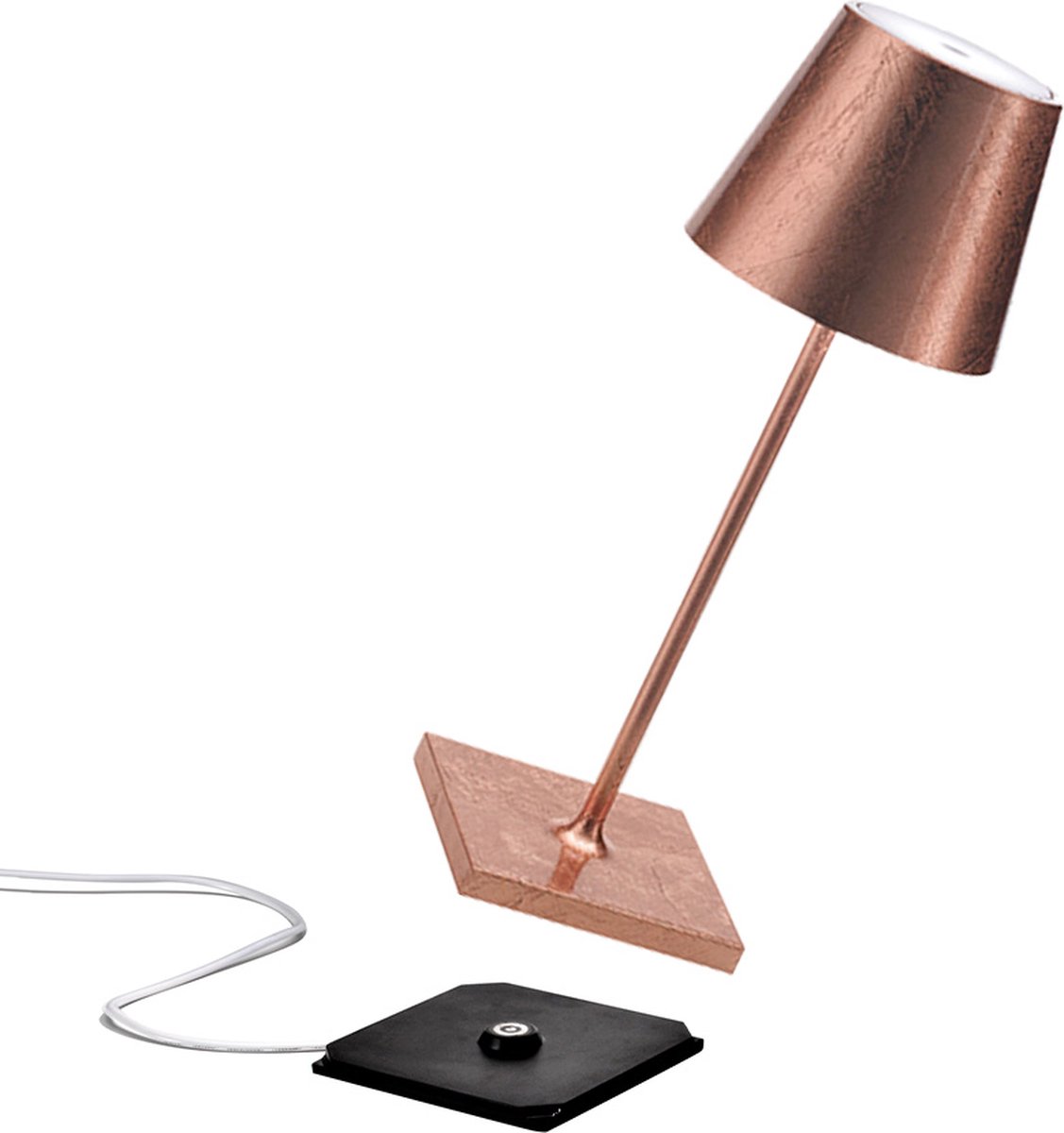Zafferano Poldina Pro Mini Tafellamp - Oplaadbare Buitenlamp Koper - Bureaulamp Snoerloos - Dimbare LED Lamp - Tuinlamp met Draadloos Oplaadstation - 30 cm x Ø 11cm