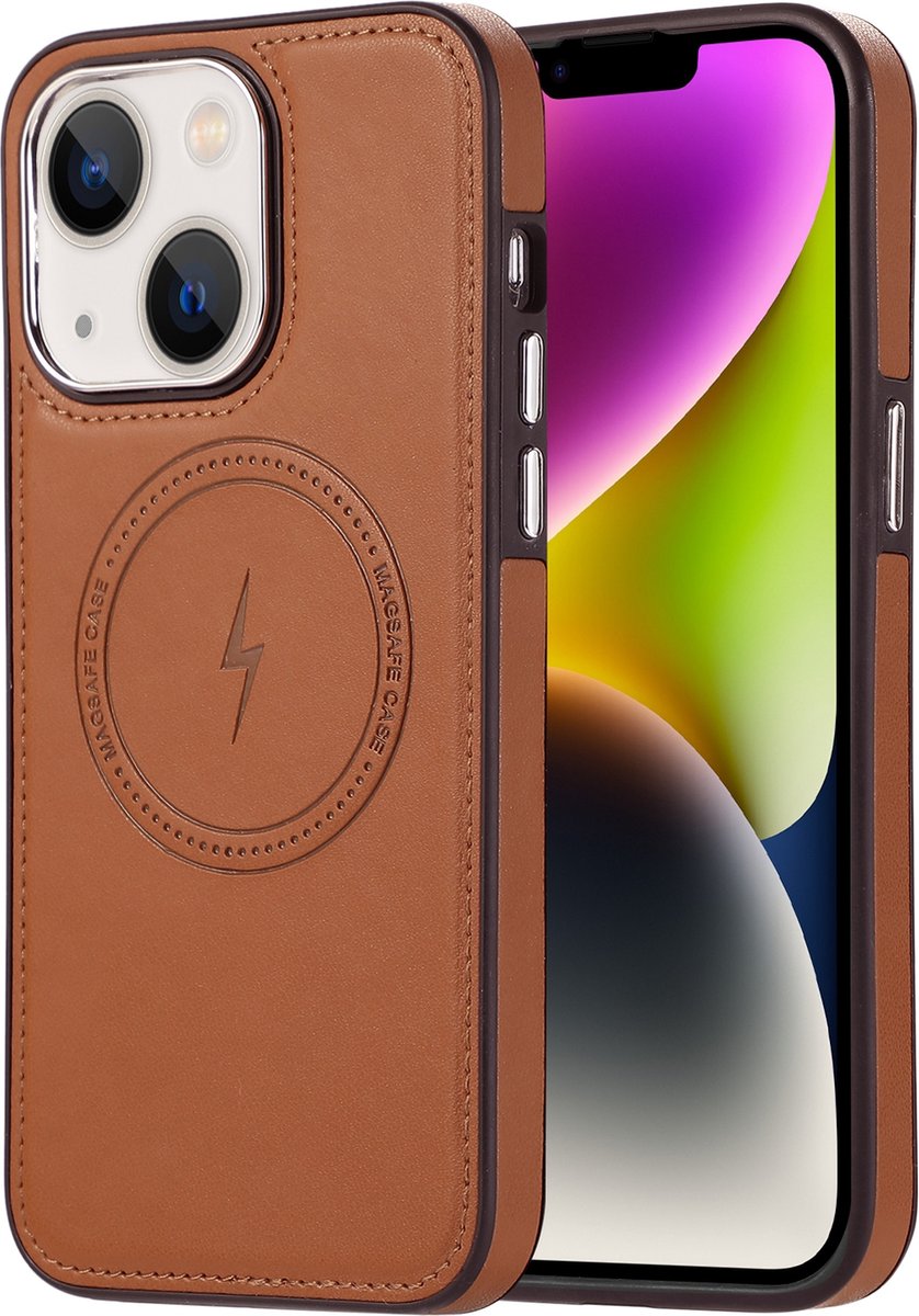 Sulada Soft case TPU / leder en shokproof met magnetische ring geschikt voor de Apple iPhone 14 bruin