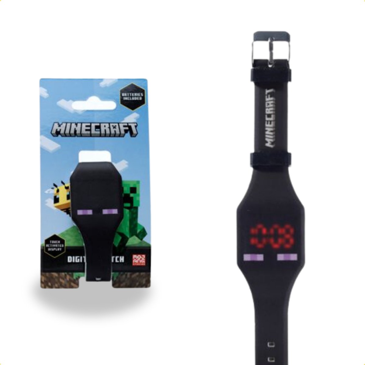 Minecraft Horloge - Met Silliconen band - Kinderhorloge - Digitale tijd - Datum en Tijd - Zwart - Enderman