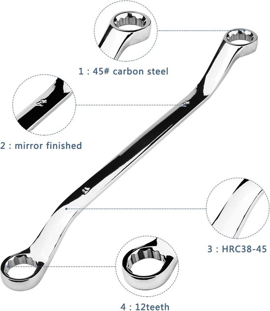 Jeu De 5 Clés Type S En Acier Cr-V, Double Anneau, 10-19 Mm - Fini Miroir, Neuf