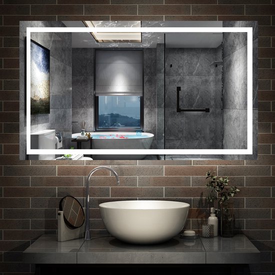 Miroir Mural à LED pour Salle de Bains avec Etagère Miroir à Eclairage