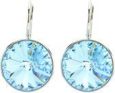 Behave Oorhangers Dames - rond 14 mm diameter - Aqua Blauwe Swarvoski Elements Kristal steen – Oorbellen 2.2 cm lang