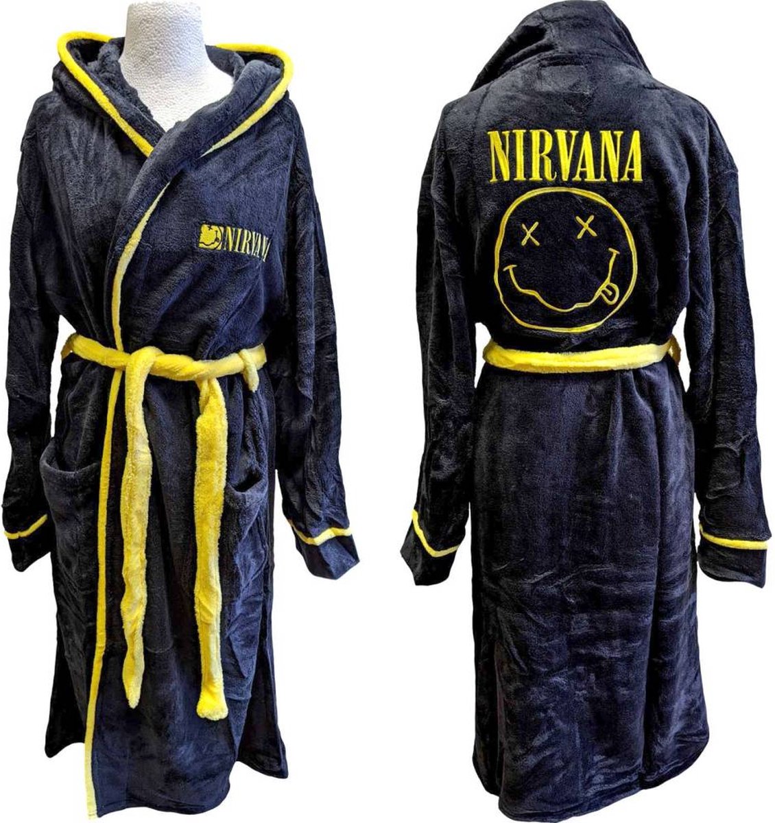 Nirvana - Yellow Happy Face Badjas - S/M - Zwart