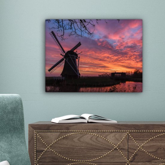 Moulin à vent pendant un lever de soleil toile 2cm 40x30 cm - petit - Tirage photo sur toile (Décoration murale salon / chambre)