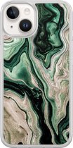 Casimoda® hoesje - Geschikt voor iPhone 14 - Groen marmer / Marble - 2-in-1 case - Schokbestendig - Marble design - Verhoogde randen - Groen, Transparant