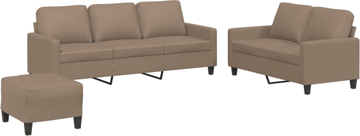 vidaXL - 3-delige - Loungeset - met - kussens - kunstleer - cappuccino