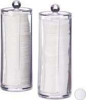 relaxdays porte-coton - distributeur coton - lot de 2 - acrylique - couvercle - rond transparent