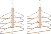 Relaxdays meervoudige kledinghanger - 4 kledinghangers - ruimtebesparende hanger - bruin - Pak van 2