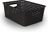 Multifunctionele Zwarte Opbergbox met Gevlochten Design | Kunststof, Zonder Deksel | 20cm x 11cm x 25cm | Ideaal voor Slaapkamer, Woonkamer en Speelgoedopslag