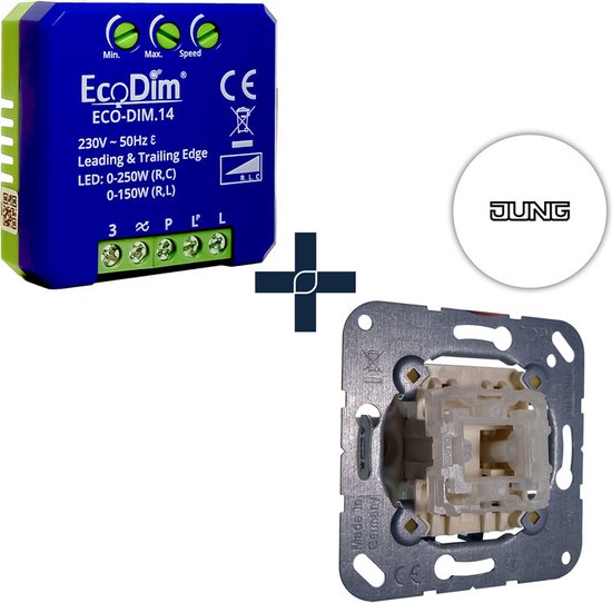 JUNG led tastdimmer inbouw 0250W, kleine inbouwdiepte, RLC, ECODIM.14