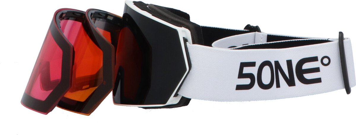 5one® Alpine 6 Black Medium Skibril met 3 lenzen - zwarte, oranje en roze lens