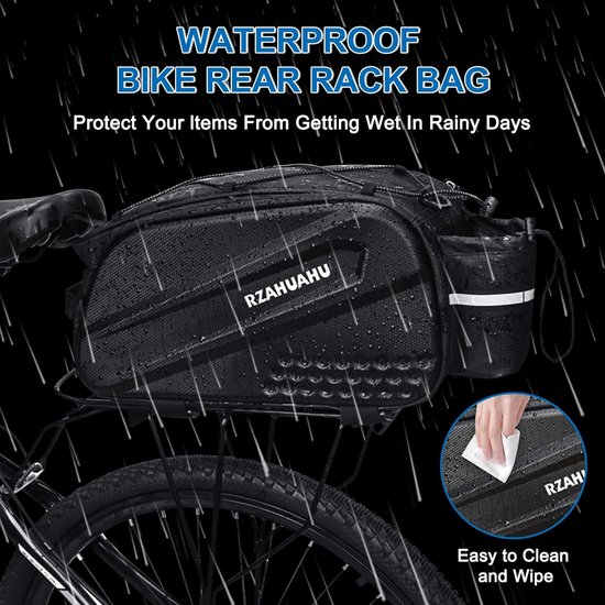 Fietstas, bagagedragertas, 10 liter, multifunctionele fietstas, achterbank, kofferbaktas, waterdicht, fietstas voor fiets, zitting, fiets, mand, schouder handtas (zwart) van Fietstas — afbeelding 3
