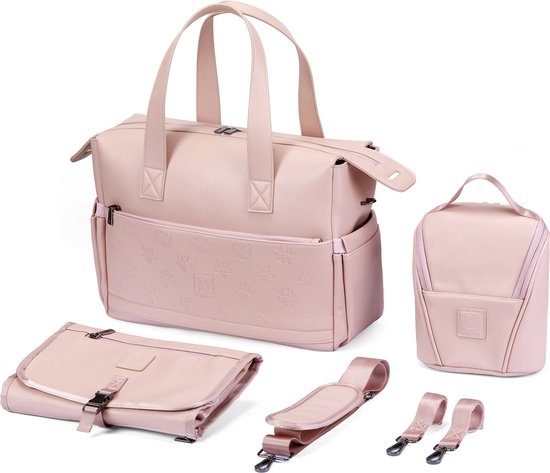 Product: Brisby Slijtvaste Luiertas - Schoudertas - Weekendtas - incl. Buggy & Kinderwagen Haken - Gratis verschoonmatje en Gratis koeltas - PU Leer - Roze, van het merk Brisby