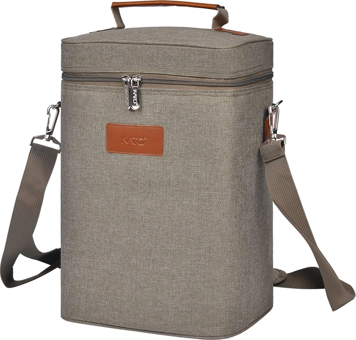 Flessentas voor 2/4 flessen, koeltas, geïsoleerde wijntas, draagbare wijnkoeltas met riem voor picknick, feest, BYOB, restaurant, wijnproeverij, beige, 21 x 9 x 35 cm, grijs, 4 flessen
