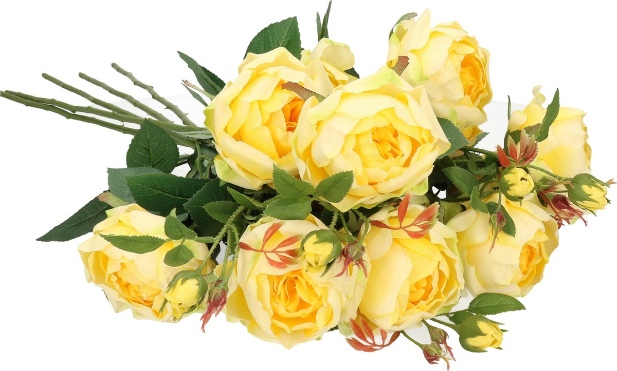 Top Art Kunstbloem roos Ariana - 5x - geel - 73 cm - kunststof steel - decoratie bloemen