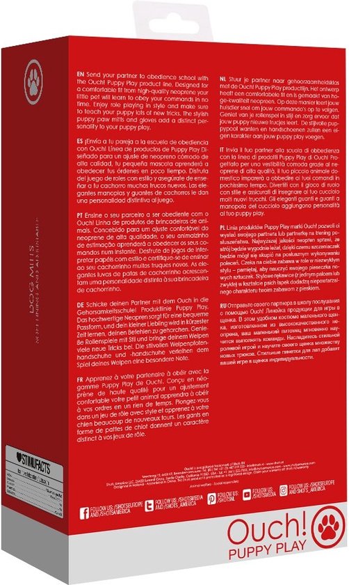 Coups de feu - Ouch! OU713RED - Ouch Puppy Play - Mitaines pour chien en néoprène - Rouge