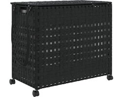 vidaXL - Wasmand - op - wielen - 66x35x60 - cm - rattan - zwart