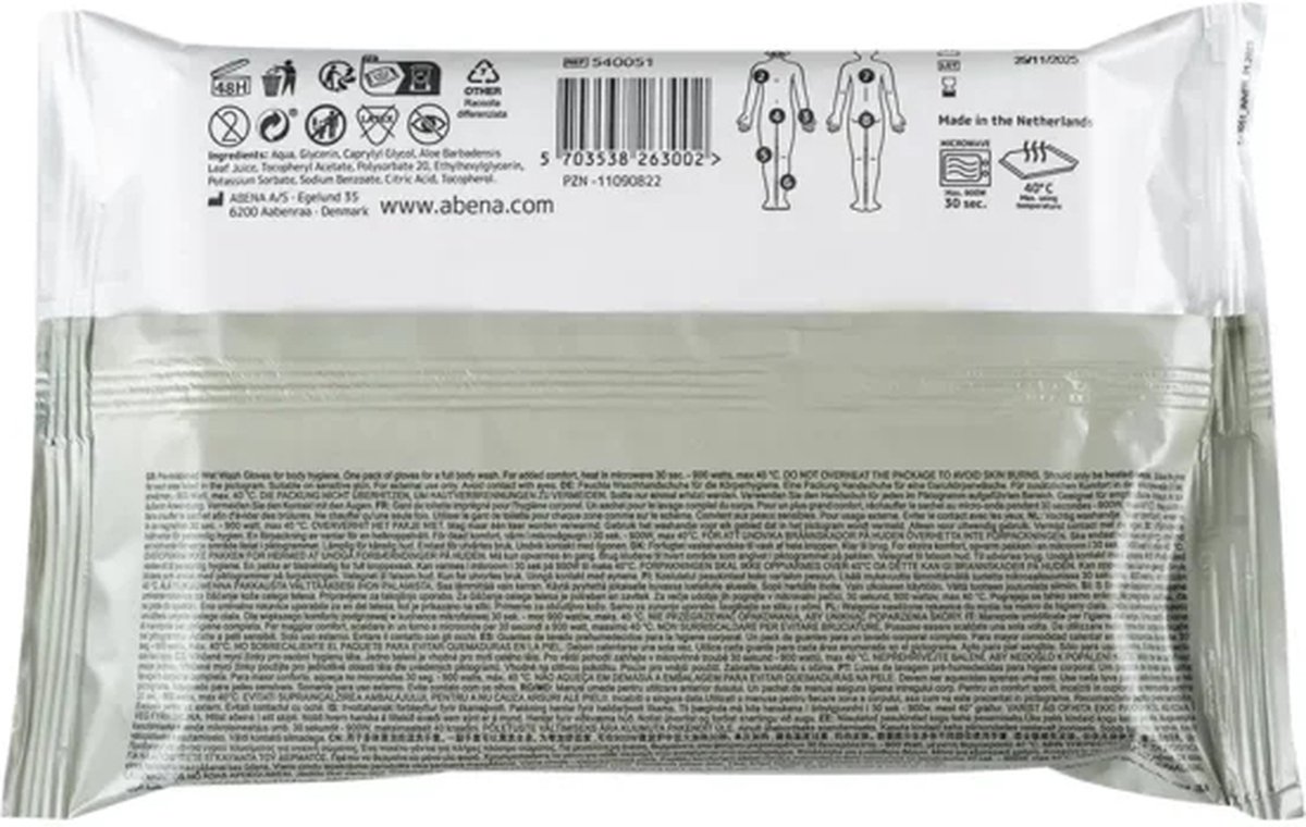 Abena Vochtige Washandjes Wegwerp - Parfumvrij - 40 Washandjes - Voordeelverpakking 5 x 8 washandjes - Wassen en opfrissen zonder water en zeep - Droogt Snel, geen Handdoek Nodig - Opwarmbaar in de Magnetron - Perfect voor Thuis en Onderweg — afbeelding 2