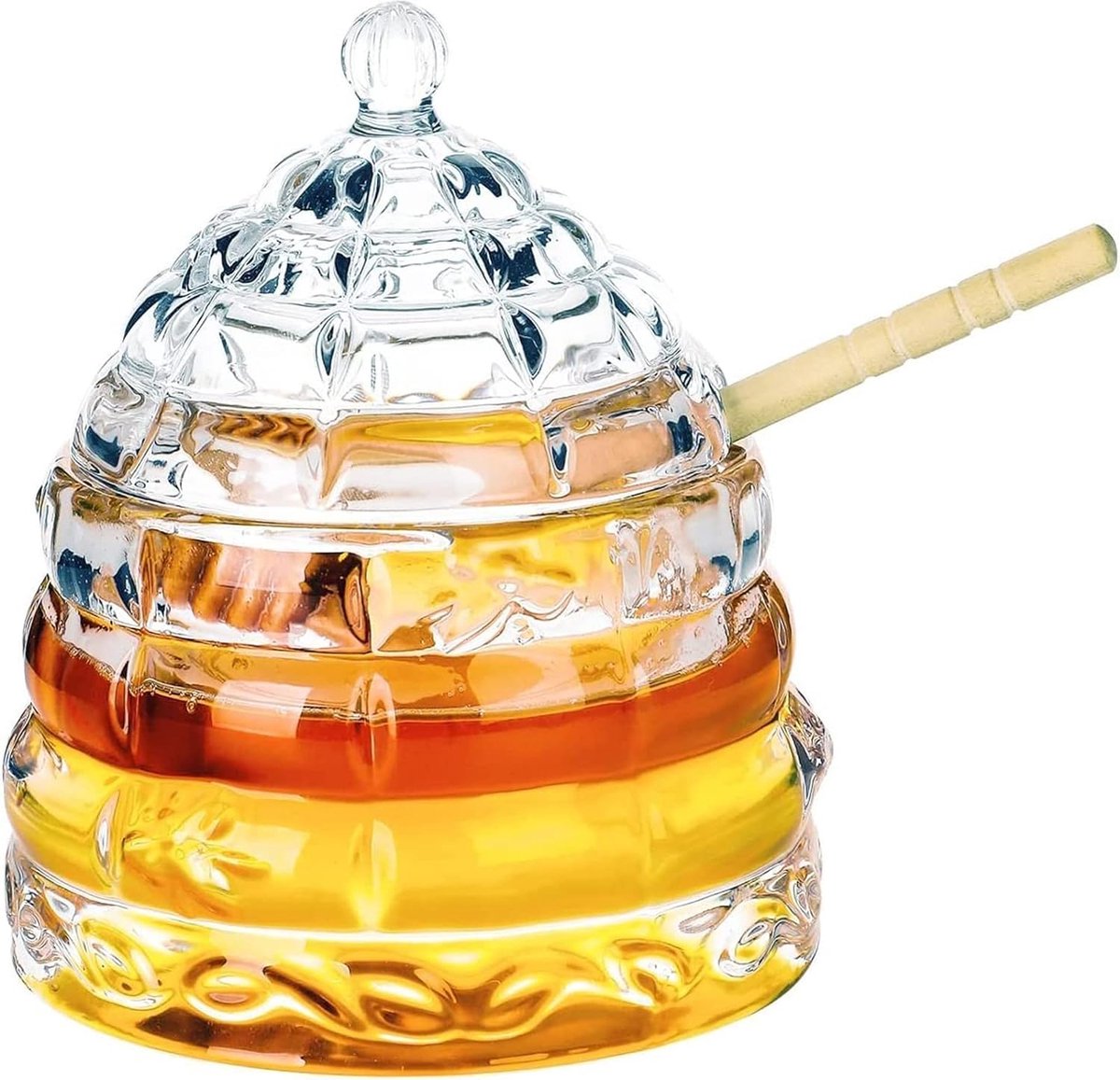Pots à miel Pot à miel avec cuillère en bois et couvercle - Pot à miel de  390 ml