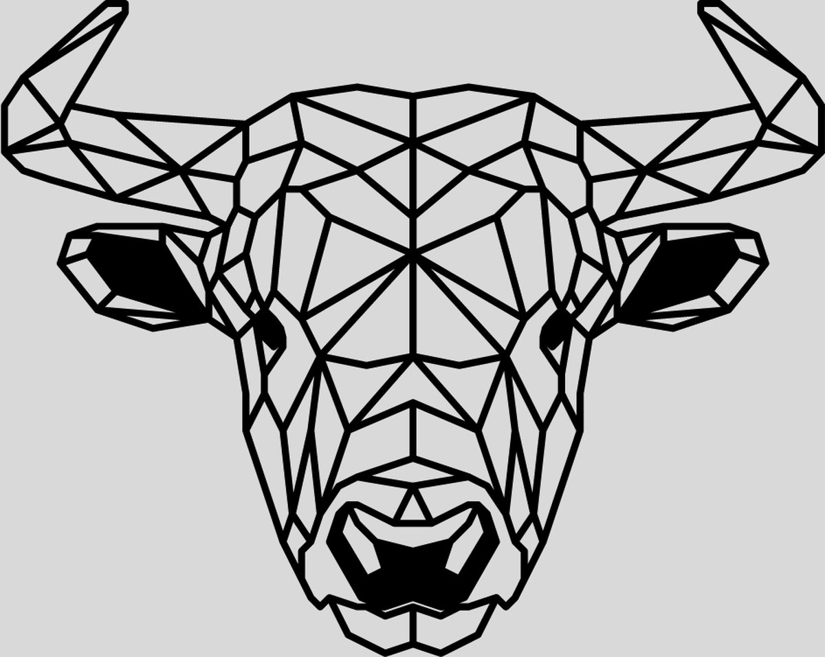 WandStaal - Stier - Silhouette - Metaalkunst - Zwart - 500x398x2 Geometrische Dieren - Wanddecoratie - Muurdecoratie - Inclusief bevestigingsmateriaal