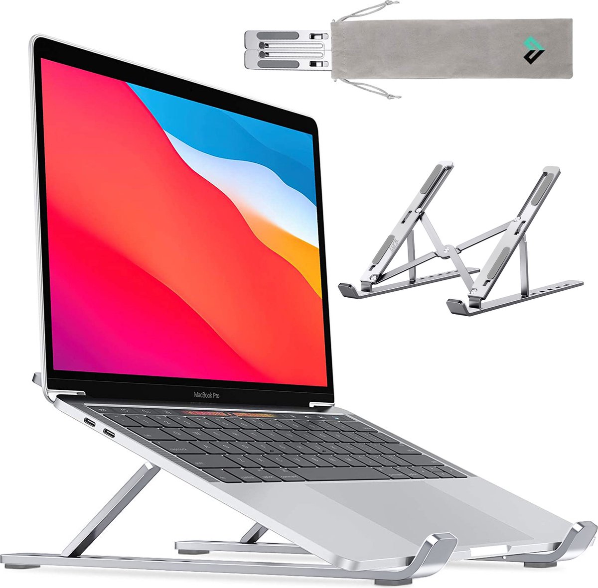 LURK® Laptop Standaard - Aluminium Laptop Verhoger - Verstelbaar en Opvouwbaar - Ergonomisch - 6 Instelhoeken - Silver