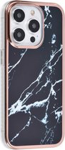 Multimedia & Accessoires Siliconen Marmer Harde Back Cover Case Hoesje geschikt voor Apple iPhone 15 Pro – TPU – Harde Plastic – Zwart