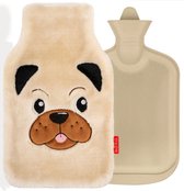 Waterkruik met Teddy Hoes en Hondengezichtje (NEW) - Tot 6 uur warmte - Heerlijk zacht – Veilige Warmwaterkruik – 1,8 liter – Crème Hondje