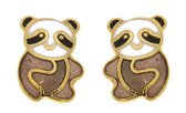 Behave Oorbellen oorstekers panda goud kleur met zwart wit en bruin emaille 1cm