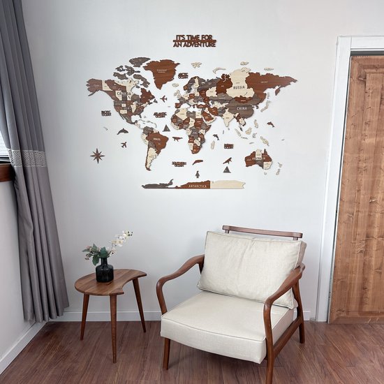 COLORFULL WORLDS - Wanddecoratie - Wereldkaart - Wereldkaart Prikbord - Wereldkaart Wanddecoratie - Houten Wereldkaart - Wereldkaart Hout - Muurdecoratie - Cadeau - Verjaardag Cadeau - Housewarming Cadeau - Mix - Medium - 100x54 CM