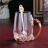 handgemaakte emaille vlinderbloem glazen koffiekopjes theekopje met lepel, gepersonaliseerde cadeaus voor vrouwen vriendin verjaardag moeder Valentijnsdag Moederdag cadeau