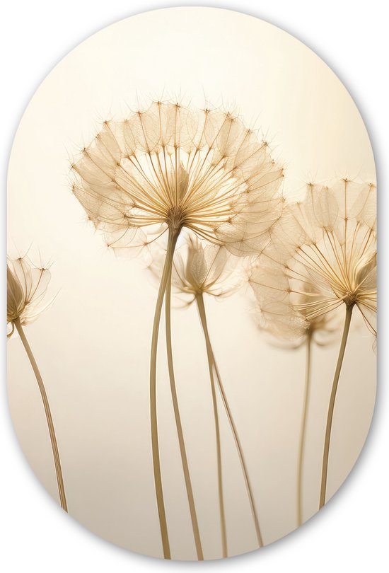 Muurovaal 60x90 cm - Wandovaal Zonlicht - Paardenbloem - Botanisch - Bloemen - Kunststof wanddecoratie - Ovalen schilderij - Muurdecoratie woonkamer - Schilderijen - Ovale spiegel vorm op kunststof