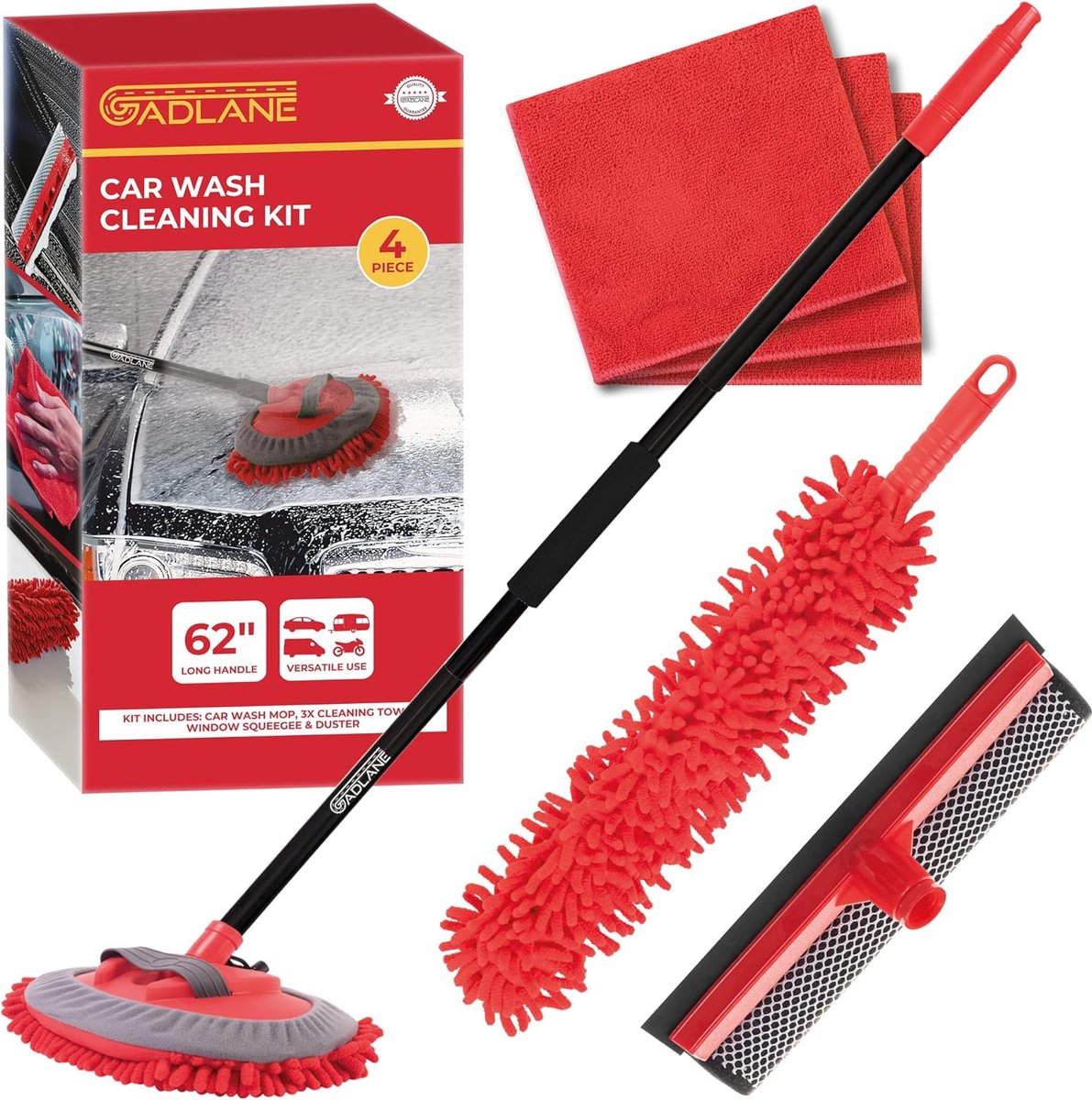 Brosse De Lavage De Voiture De 157,5 Cm Avec Long Manche, Kit De Nettoyage De Voiture Avec 1 Tête De Rechange Et 1 Serviette De Lavage De Voiture, Pour Nettoyer Les Voitures