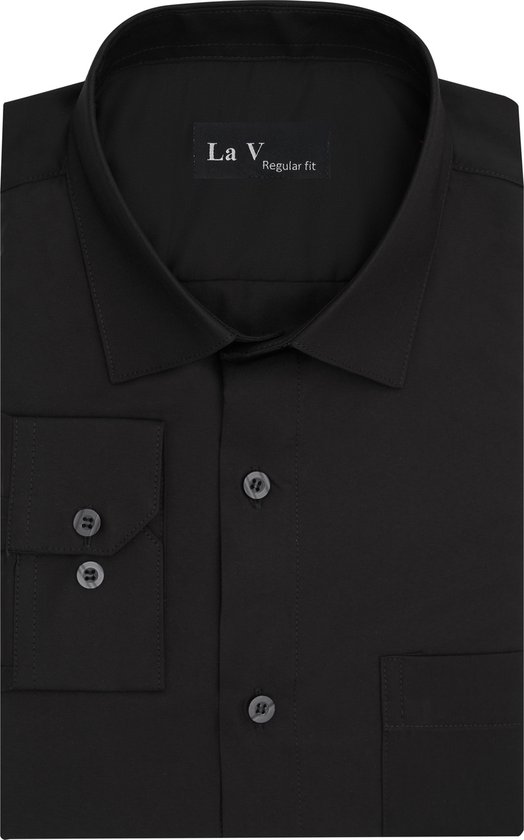La V heren overhemd regular fit met strijkvrij Zwart XXL