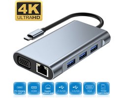 Innerlight® Connect+ 7 in 1 USB C Hub - USB splitter - USB Hub - USB C dock - USB 3.0 - 4K UHD HDMI - VGA - SD Card - Micro SD Card - USB C internet adapter - USB C Cardreader - Geschikt voor Macbook - Windows - Tablet - Universeel